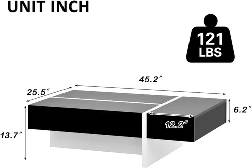 Vista 2 de Mesa auxiliar con cajones de almacenamiento, muebles de sala de estar de diseño rectangular contemporáneo, mesa de cóctel moderna de superficie