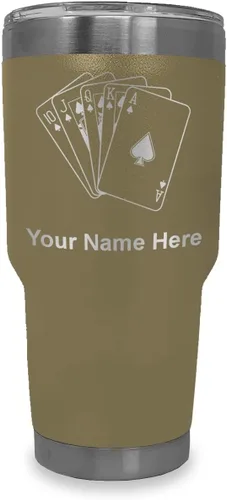 Vista 11 de LaserGram Vaso aislado al vacío de 20 onzas, tarjetas de póquer Royal Flush con grabado personalizado incluido (negro)