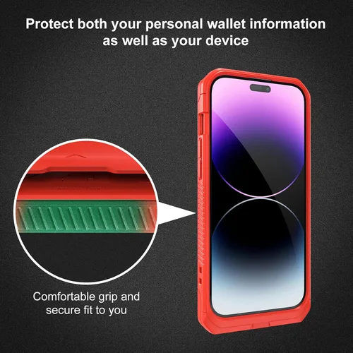 Vista 3 de LAUDTEC - Funda con soporte para iPhone 14 Pro, protección contra caídas de grado militar compatible con iPhone 14 Pro de 6.1 pulgadas (rojo)