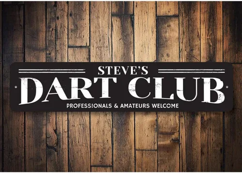 Vista 2 de Letrero de Dart Club, letrero de cueva con nombre de jugador, profesionales y aficionados, decoración de aluminio para sala de juegos, 3 x 13