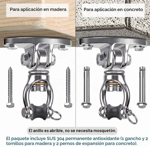 Vista 5 de SELEWARE Colgador Giratorio de Rodamiento Silencioso con Gancho de Acero Inoxidable para Montaje en Techo, Soporte de Cuna para Sedas Aéreas