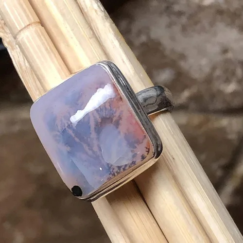 Vista 5 de Natural Scenic Dendritic Agate 925 Solid Sterling Silver Ring Size 7.25