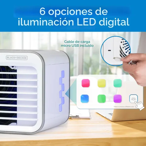 Vista 5 de BLACK+DECKER - Ventilador de aire de escritorio, ventilador portátil personal con 3 velocidades, enfriador de aire evaporativo con tanque de agua