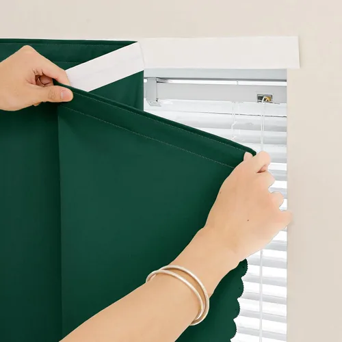 Vista 28 de Jilron - Cintas mágicas adhesivas para cortinas opacas sin necesidad de perforación, cortinas adhesivas sin barra para ventanas pequeñas