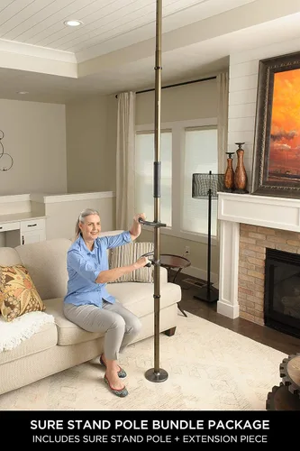 Vista 2 de Signature Life Sure Stand Pole and Extension Piece Bundle, poste de transferencia de piso a techo montado en tensión para ancianos, barra