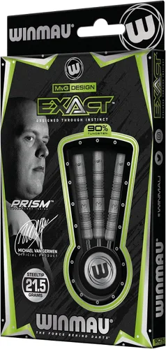 Vista 6 de Winmau Michael Van Gerwen MvG Exact Steel Tip Darts Set - 90% Tungsten Professional Darts - Precision Grip with Prism Alpha Flights & Vecta Shafts