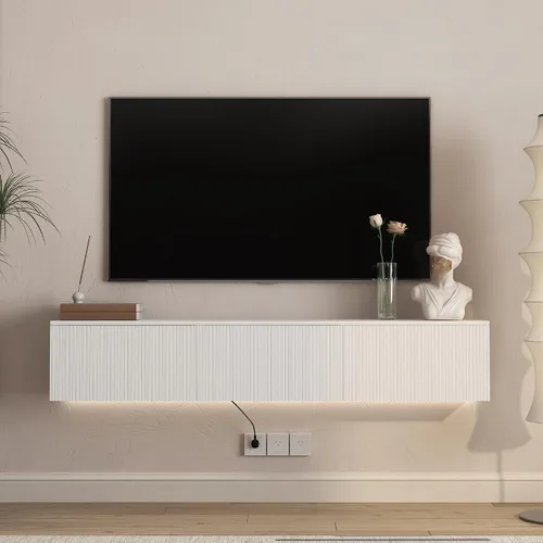 Vista 25 de Soporte flotante para TV montado en la pared con 20 LED de color, soporte de TV moderno de 63 pulgadas, gabinete de TV flotante centro