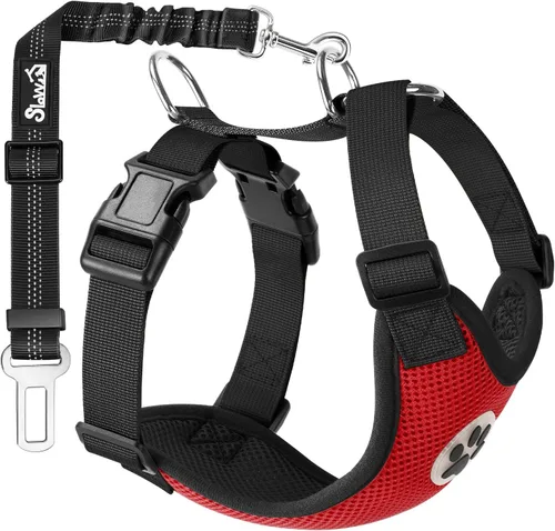 Vista 15 de SlowTon Arnés de Cinturón de Seguridad para Perro para Coche, Arnés de Coche para Perros Ajustable de Malla Transpirable y Arnés de Cinturón