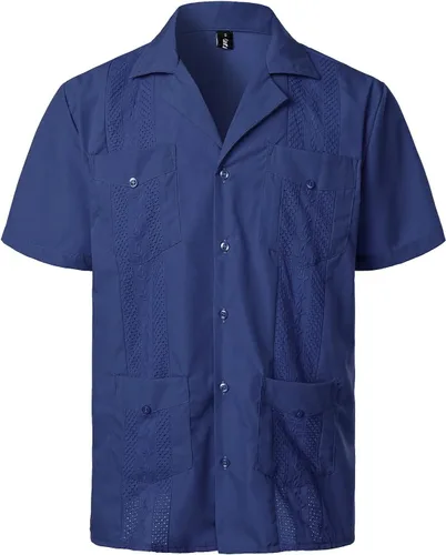Vista 9 de VATPAVE - Camisas de manga corta con botones estilo guayabera cubana para hombre