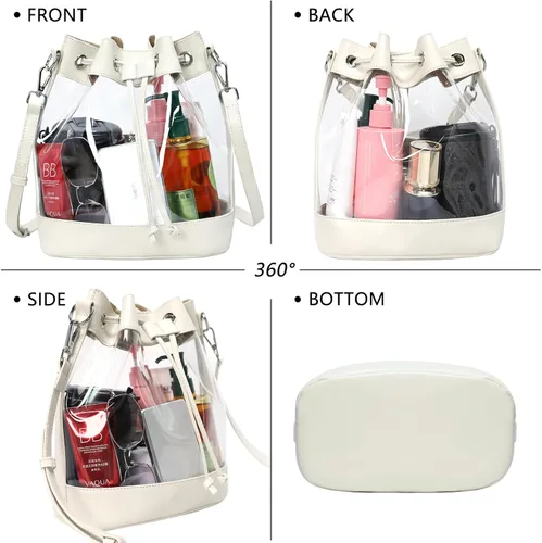 Vista 5 de Bolsa transparente aprobada para estadios, bolsa cruzada transparente de PVC transparente para mujeres, eventos de estadio de conciertos
