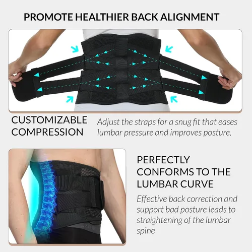 Vista 4 de Ajustable Deluxe Doble Pull Ortesis Lumbar/lumbar cinturón, alivio del dolor, Material transpirable – Amplia Back Support – Tamaño S, M, L, XL, XXL.
