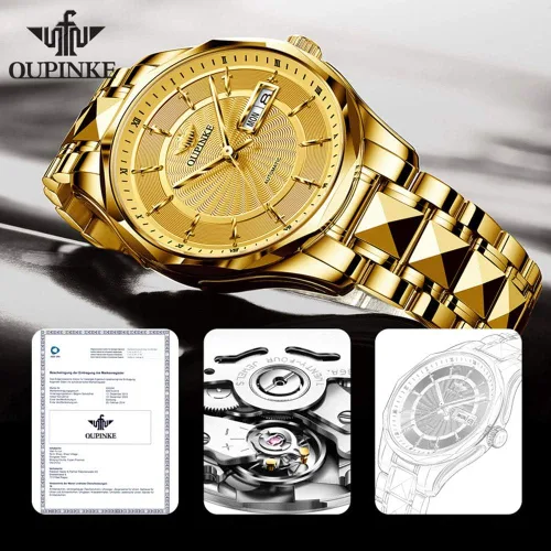 Vista 5 de OLEVS Reloj de pulsera para hombre de marca suiza automático mecánico de cuerda automática doce caballeros de lujo 5 ATM impermeable calendario