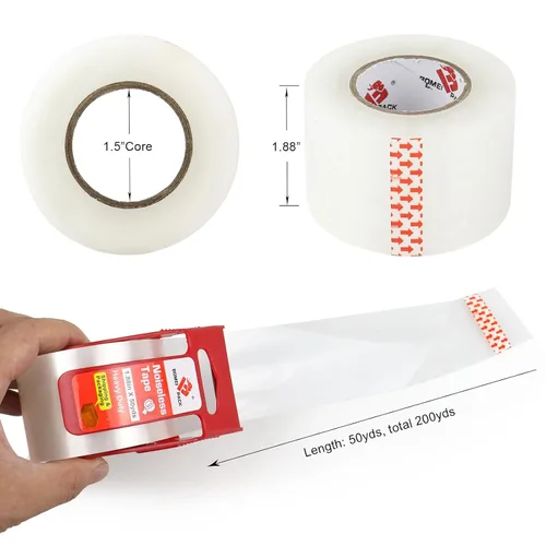 Vista 4 de BOMEI PACK Recambios de cinta de embalaje resistente y silenciosa, 4 rollos de 1.88 pulgadas x 50 yardas, para envío, correo, mudanza