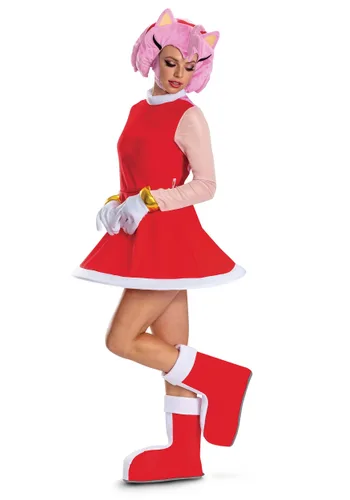 Vista 3 de Disfraz Deluxe de Amy Rose para Mujer de Sonic the Hedgehog Multicolor