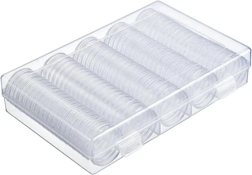 Vista 7 de Hicarer 100 cápsulas redondas de plástico transparente de 1.181 in para coleccionistas, estuche protector con caja de almacenamiento para Morgan