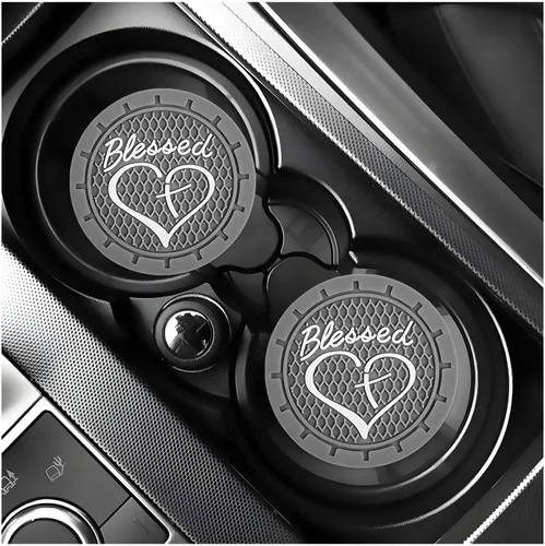 Vista 18 de KVAEY 2 PCS Posavasos para Portavasos de Coche, 2.76 Pulgadas Alfombrillas Antideslizantes para Bebidas del Vehículo con Linda Cruz Bendita