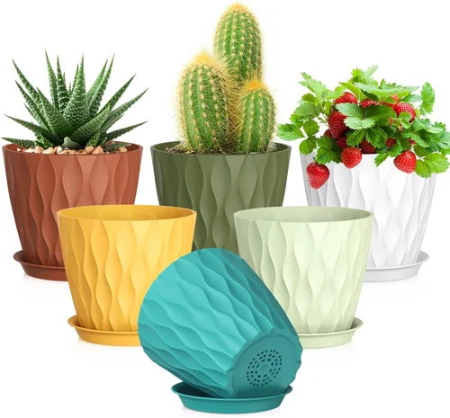 Vista 24 de Meowell Macetas pequeñas de plástico de 4 pulgadas, macetas de plántulas, juego de 5 macetas de ondas de agua para plantas de interior, macetas