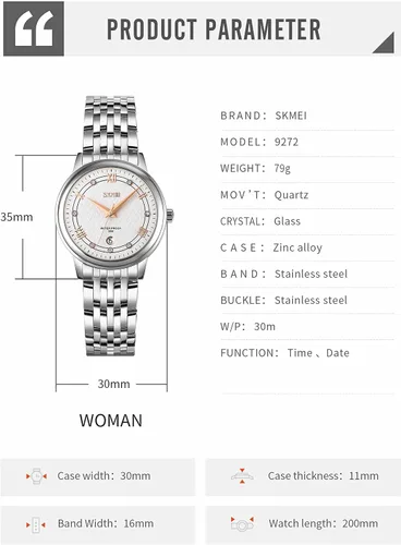 Vista 6 de SKMEI Watches for Women Fashion Dress Diamond Ladies Small Wrist Watch Two Tone Stainless Steel Waterproof Day Date Analog Quartz Female Watches