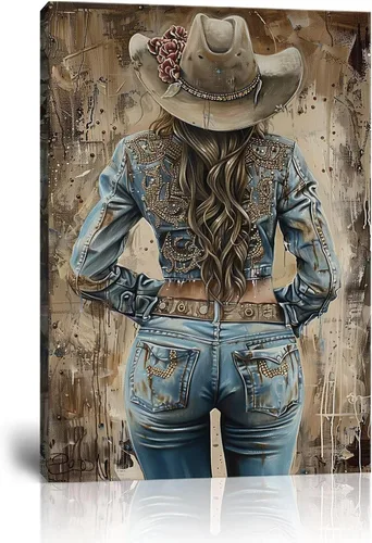Vista 10 de Arte de pared de vaquero occidental Imágenes de mujeres vaquero Impresiones Póster de lienzo del suroeste Arte de decoración de pared occidental