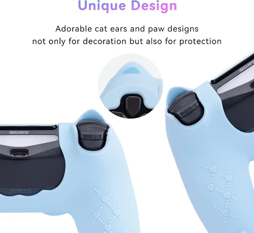 Vista 2 de GeekShare Cat Paw PS4 Controller Skin Funda protectora de silicona antideslizante para Playstation 4 DualSense Controlador Inalámbrico - Azul
