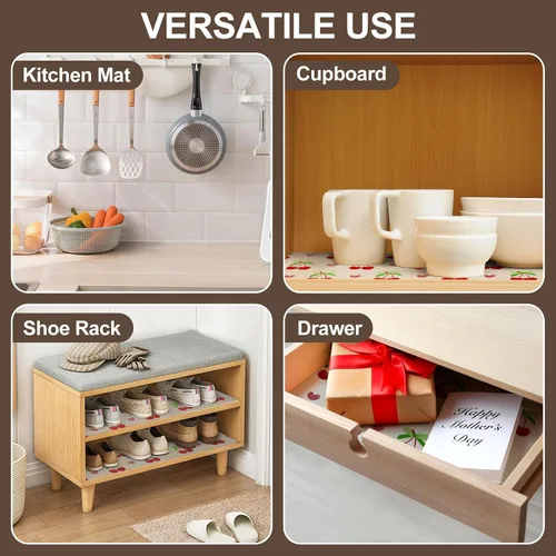Vista 5 de Forro de Estante de Cereza para Gabinetes de Cocina - Forro de Cajón No Adhesivo, Forros Antideslizantes Lavables para Refrigerador para Estantes