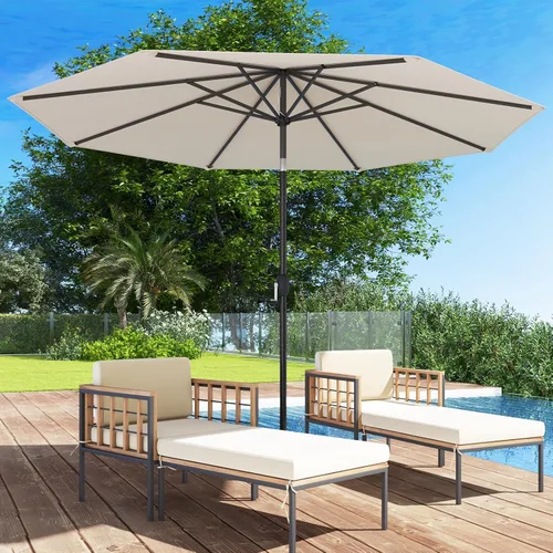 Vista 2 de HAPPYGRILL 9FT Patio Umbrella Outdoor, Outdoor Table Umbrella w/Push Button Tilt and Crank,Sturdy Ribs, Sun Canopy Market Umbrellas for Patio Pool