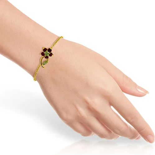 Vista 2 de Galaxy Gold GG 0.87 CTW Pulsera de flores de oro macizo de 14k Ruby Peridot, Metal Gema, Peridoto