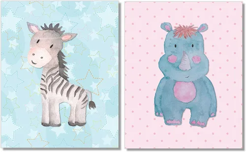 Vista 2 de Juego de 6 impresiones artísticas de pared de safari para guardería, juego de 6 lindos animales bebés