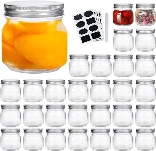 Vista 12 de QAPPDA Tarros de vidrio de 6 onzas con tapas, pequeños tarros de boca ancha, mini tarros de conservas con tapas negras, tarros de almacenamiento