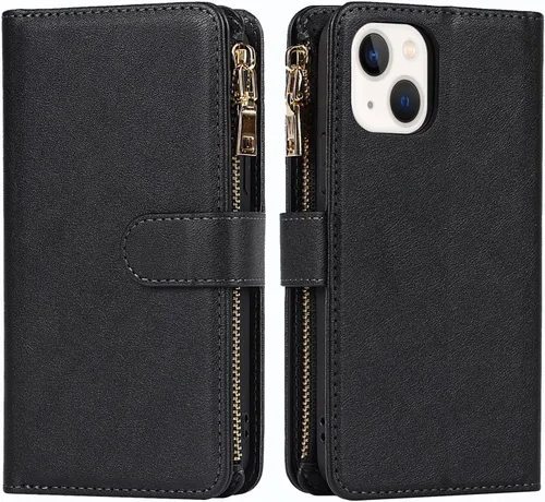 Vista 7 de Funda Cartera para iPhone 13/14 con Tarjetero, Funda Cruzada con Correa para el Hombro, Bolsillo con Cremallera Cartera de Cuero PU para iPhone 13