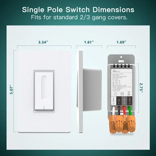 Vista 9 de Atenuador de luz inteligente, cable neutro requerido, interruptor de luz WiFi Treatlife, funciona con Alexa y Asistente de Google, control remoto