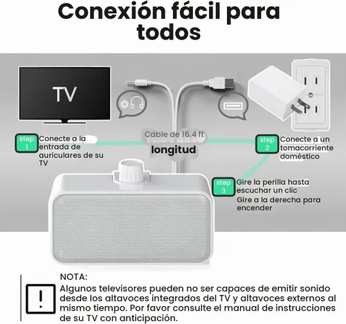 Vista 5 de ANSTEN Altavoces con cable para TV sin demora, altavoces de TV de voz Cable de 16.4 ft de largo, altavoz personal con conector para auriculares