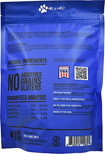Vista 2 de Max and Neo Golosinas liofilizadas para perros de hígado de bisonte – Un solo ingrediente, bisonte norteamericano de corral libre, grado humano