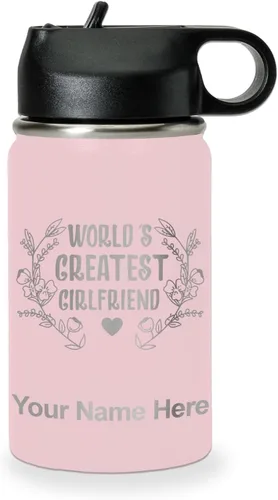 Vista 78 de LaserGram Botella de agua personalizada, World's Greatest Girlfriend, acero inoxidable de doble pared aislada al vacío con popote superior, regalo