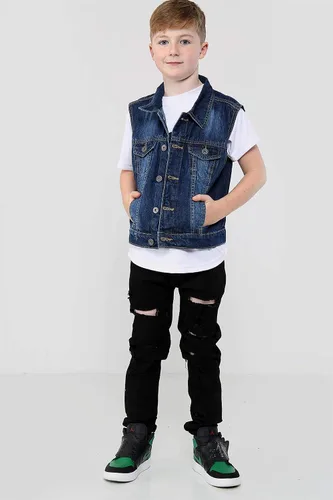 Vista 3 de Chaqueta de mezclilla para niños y niños, chaleco sin mangas, para la escuela, abrigos de moda