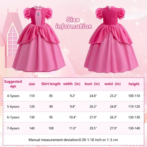 Vista 6 de Disfraz de princesa melocotón para niñas, cosplay, fiesta de Halloween, vestido de princesa melocotón con corona