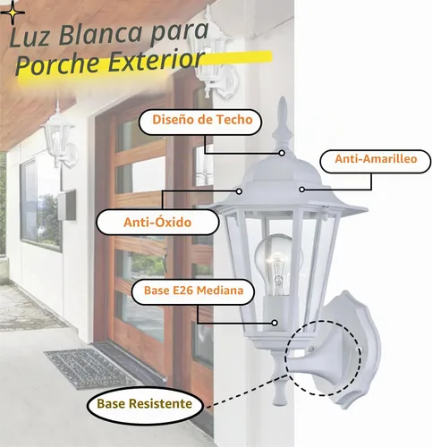 Vista 2 de WISBEAM Farol de pared para exteriores, aplique de pared como accesorio de iluminación de porche, base E26 de 60 W máximo, carcasa de metal más