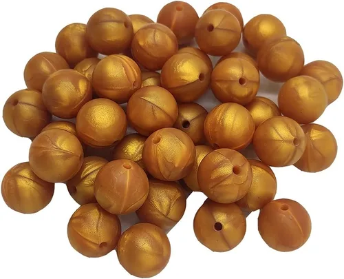 Vista 7 de 100 cuentas redondas de silicona doradas metálicas de 0.315 pulgadas de silicona sueltas para llavero, accesorio de joyería, manualidades