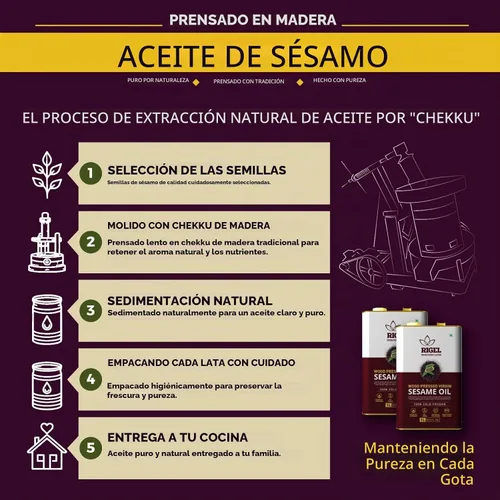 Vista 7 de Rigel Spices Aceite de sésamo prensado en frío molido naturalmente en lata ecológica de 33.8 fl oz (lata de 1 litro) Sin conservantes