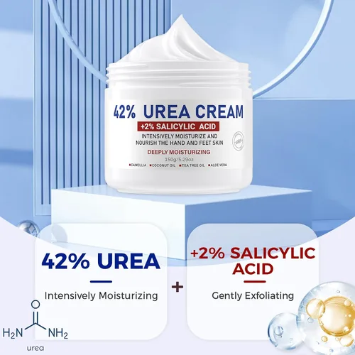 Vista 2 de OUKEYA 42% Crema de urea para secar la piel áspera 5.29 oz, con lima de pie de nano vidrio Fórmula de urea
