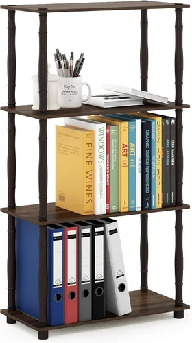 Vista 122 de Furinno Turn-N-Tube - Estantes de almacenamiento, estante para libros de 3 niveles, estante esquinero, estantes abiertos sin herramientas