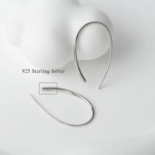 Vista 3 de Threader Earrings 925 Sterling Silver Pull Through Hoops Drop Dangle Minimal Everyday Earrings