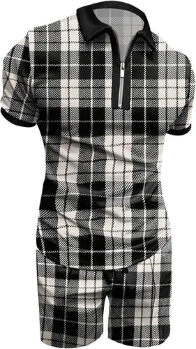 Vista 2 de EELHOE Mens Outfits 2 Piece Regular-Fit Lightweight Graphic Short Sleeve Tees Printed Shorts Breathable Tracksuit