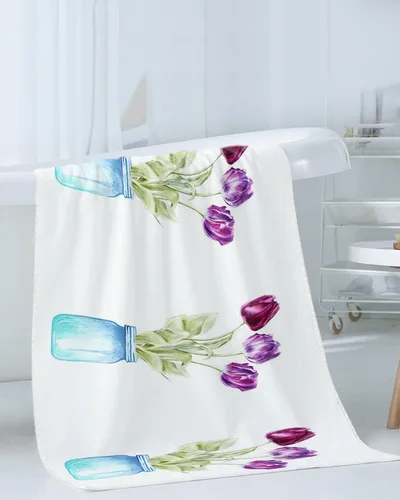 Vista 3 de Tulip Flower Bath Towels for Bathroom Set - Luxury Towels Gifts for Women,Quick Dry Beach Kitchen Hand Hair Face Yoga Workout Gym Towel and Dish