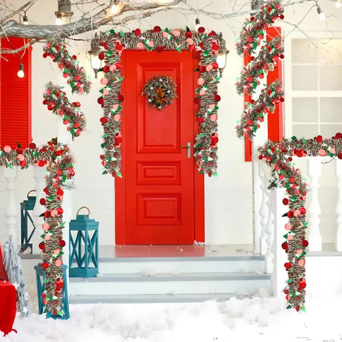 Vista 6 de Guirnalda de oropel de Navidad de 39 pies para decoración de árbol de Navidad, guirnalda metálica con purpurina y copo de nieve para colgar