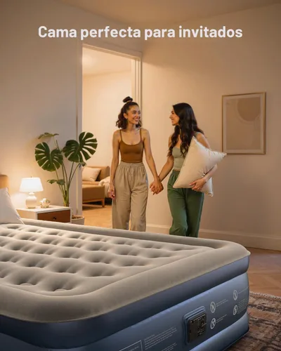Vista 6 de iDOO Colchón de aire Queen con bomba incorporada, cama inflable elevada de Top Gris & Azul Marino