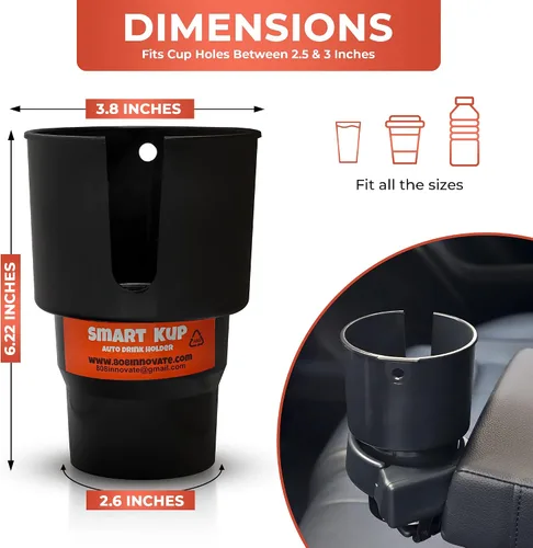 Vista 2 de Expansor de portavasos para automóvil, se adapta a botellas Hydro Flask de 32/40 onzas, Nalgene, Yeti y botellas grandes de hasta 3.8 pulgadas