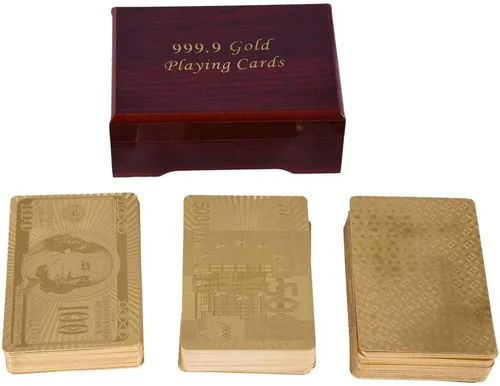 Vista 9 de VGEBY 1 cartas de póquer, lujo falso chapado en oro cartas de póquer con caja para juego de mesa (Euro)