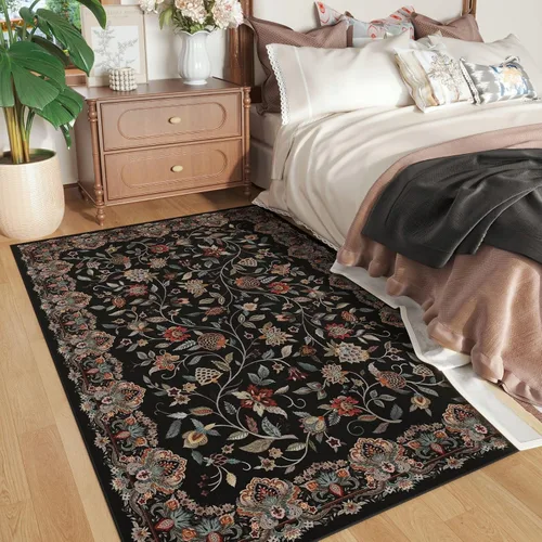 Vista 23 de Rugcomf Alfombra vintage de cachemira de 2 pies 7 x 8 pies, lavable a máquina, antideslizante, alfombra floral de pelo bajo para cocina, lavandería
