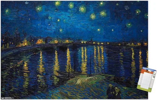 Vista 10 de Trends International Póster de pared de Vincent van Gogh, noche estrellada sobre el Ródano, 14.725 x 22.375 pulgadas, versión enmarcada de madera